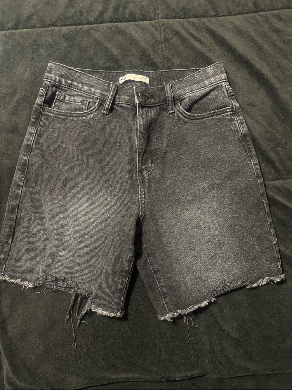 SO Super High Rise Dad Shorts Black Distressed Denim Size 7/28